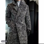 Textured Double-Breasted Long Coat