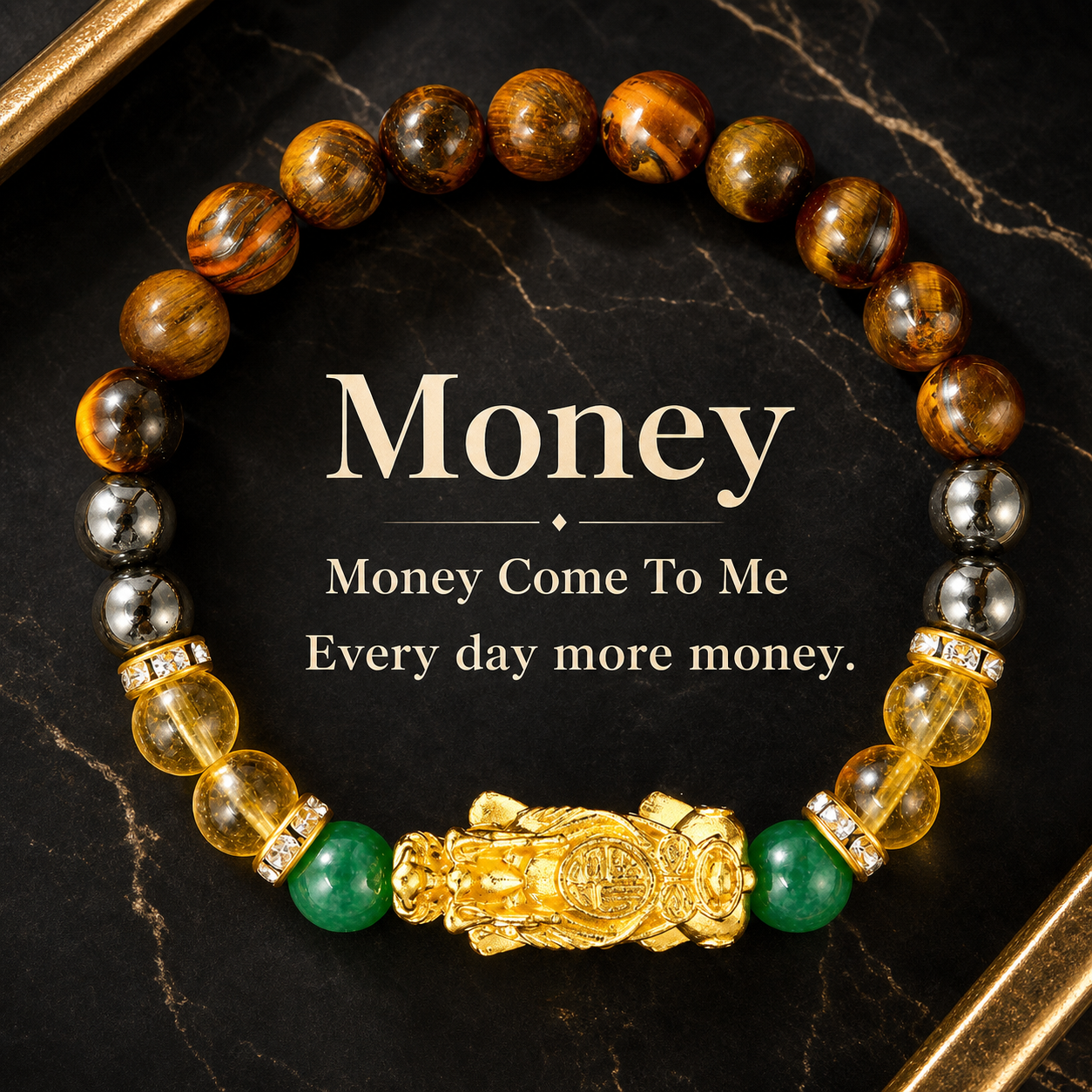 Arpurraina Feng Shui Money Attraction Necklace & Bracelet Set – Green Aventurine & Tiger Eye Pendant Healing Crystal Stone