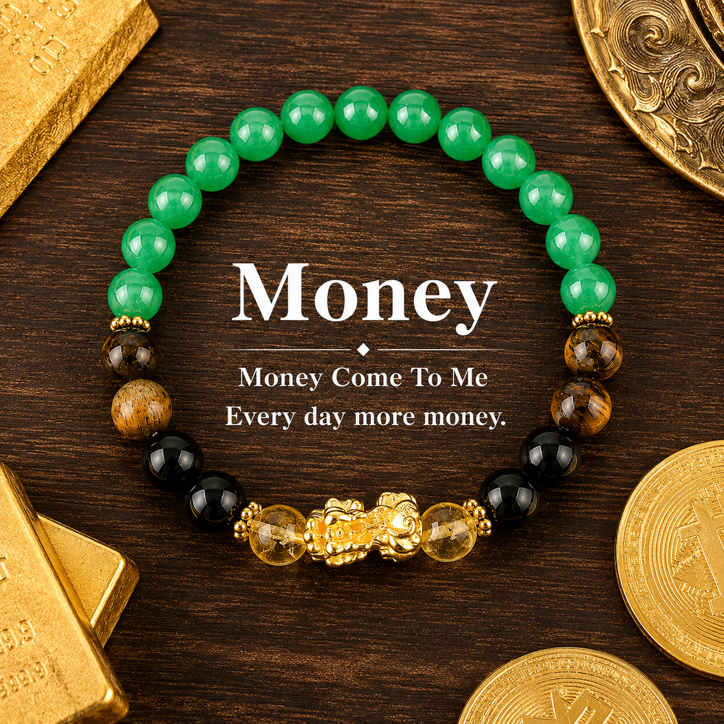 Arpurraina Feng Shui Money Attraction Necklace & Bracelet Set – Green Aventurine & Tiger Eye Pendant Healing Crystal Stone