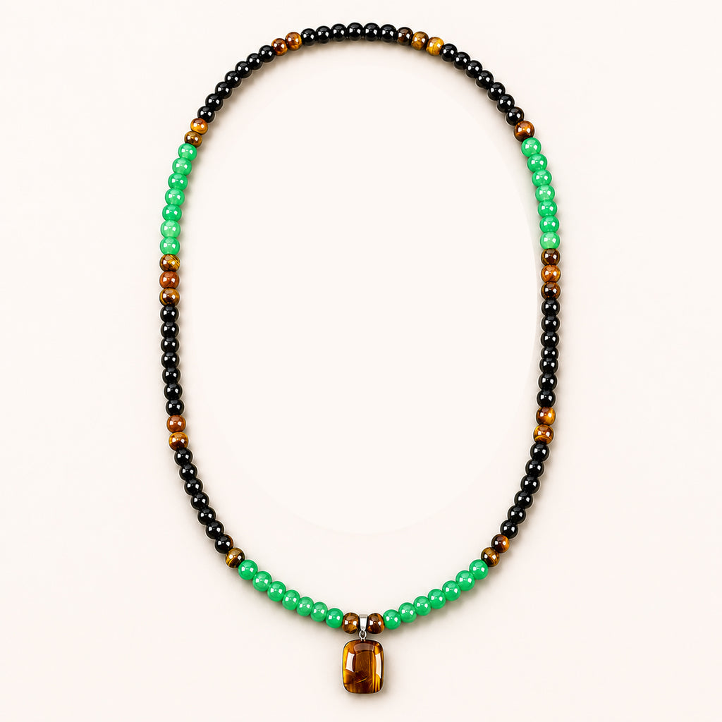 Arpurraina Feng Shui Money Attraction Necklace & Bracelet Set – Green Aventurine & Tiger Eye Pendant Healing Crystal Stone
