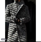 Textured Double-Breasted Long Coat