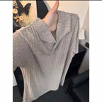 Old Money Style Wind-Textured Vertical-Striped Loose-Fit Lapel Polo Shirt