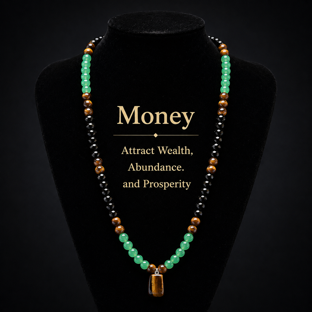 Arpurraina Feng Shui Money Attraction Necklace & Bracelet Set – Green Aventurine & Tiger Eye Pendant Healing Crystal Stone