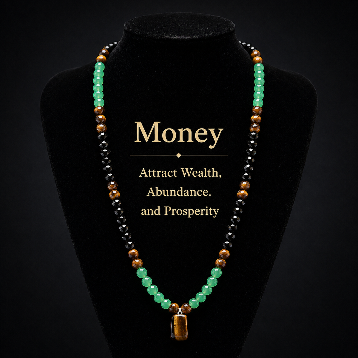Arpurraina Feng Shui Money Attraction Necklace & Bracelet Set – Green Aventurine & Tiger Eye Pendant Healing Crystal Stone