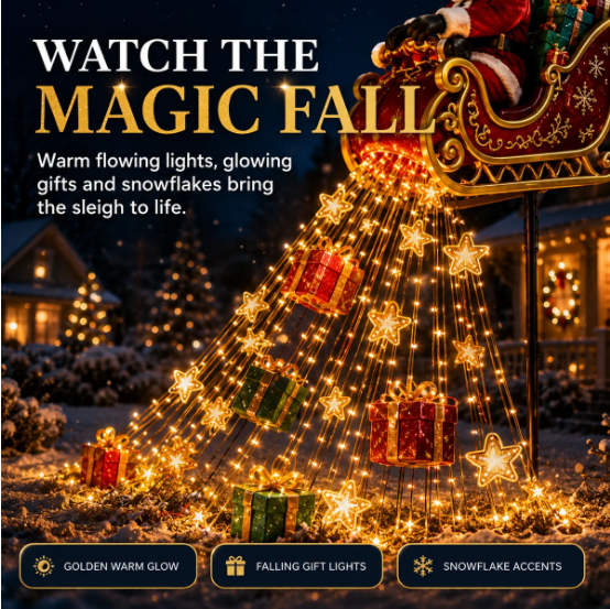 🧑‍🎄✨2026 New Santa‘s Flying Sleigh Gift Cascade-Solar Christmas Garden Light