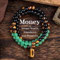 Arpurraina Feng Shui Money Attraction Necklace & Bracelet Set – Green Aventurine & Tiger Eye Pendant Healing Crystal Stone