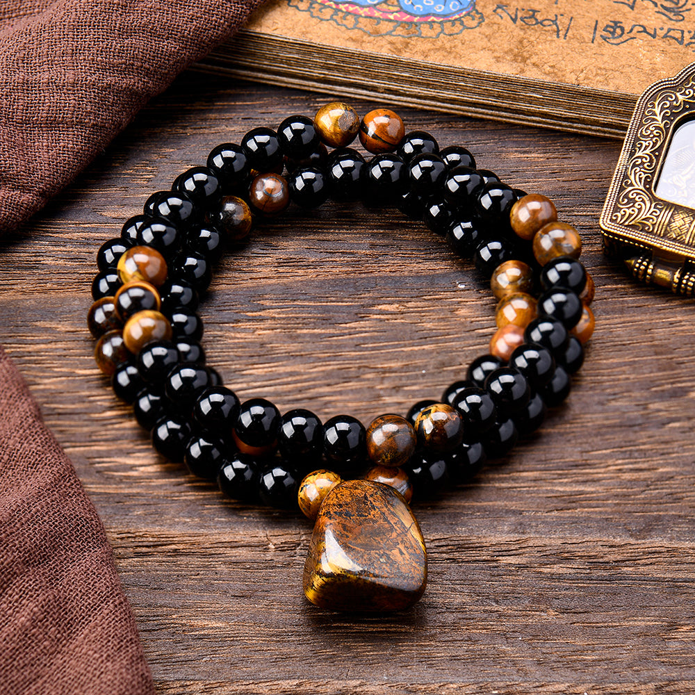 Arpurraina Feng Shui Money Attraction Necklace & Bracelet Set – Green Aventurine & Tiger Eye Pendant Healing Crystal Stone