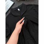 Old Money Style Wind-Textured Vertical-Striped Loose-Fit Lapel Polo Shirt