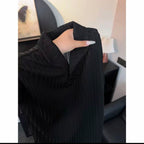 Old Money Style Wind-Textured Vertical-Striped Loose-Fit Lapel Polo Shirt