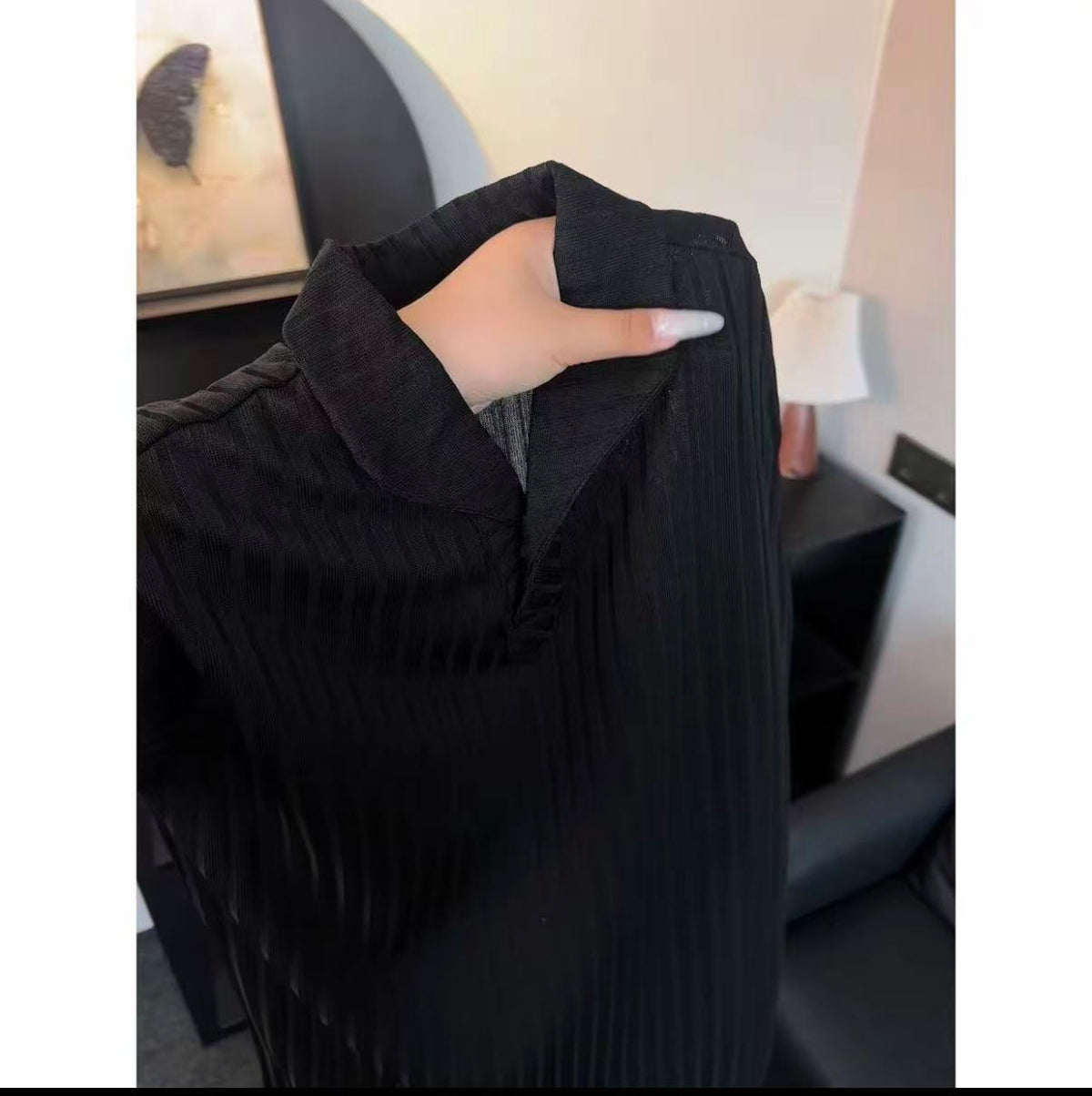 Old Money Style Wind-Textured Vertical-Striped Loose-Fit Lapel Polo Shirt