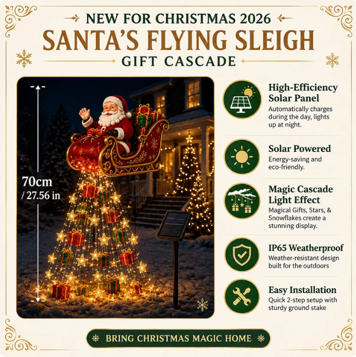 🧑‍🎄✨2026 New Santa‘s Flying Sleigh Gift Cascade-Solar Christmas Garden Light