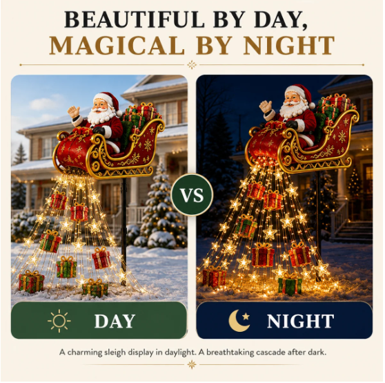 🧑‍🎄✨2026 New Santa‘s Flying Sleigh Gift Cascade-Solar Christmas Garden Light