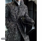 Textured Double-Breasted Long Coat