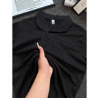 Old Money Style Wind-Textured Vertical-Striped Loose-Fit Lapel Polo Shirt