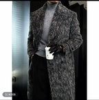 Textured Double-Breasted Long Coat