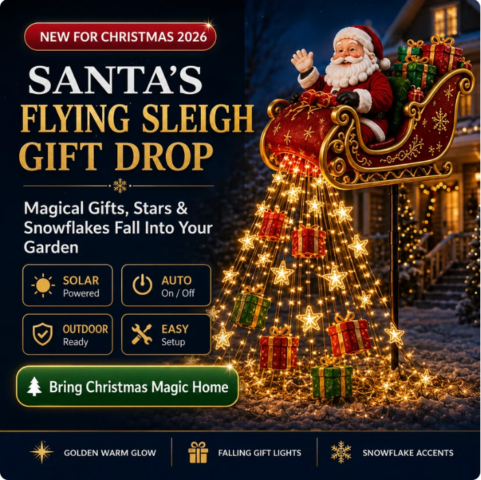 🧑‍🎄✨2026 New Santa‘s Flying Sleigh Gift Cascade-Solar Christmas Garden Light