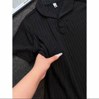 Old Money Style Wind-Textured Vertical-Striped Loose-Fit Lapel Polo Shirt