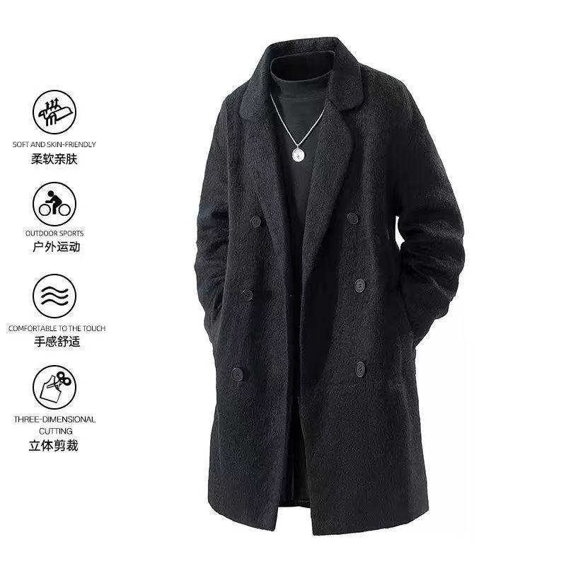Textured Double-Breasted Long Coat