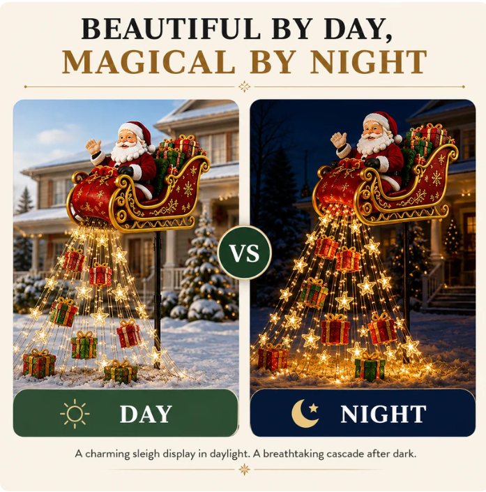 🧑‍🎄✨2026 New Santa‘s Flying Sleigh Gift Cascade-Solar Christmas Garden Light
