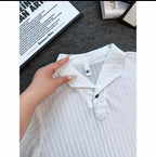 Old Money Style Wind-Textured Vertical-Striped Loose-Fit Lapel Polo Shirt
