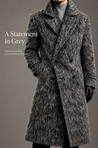 Textured Double-Breasted Long Coat