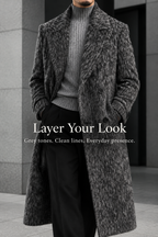 Textured Double-Breasted Long Coat