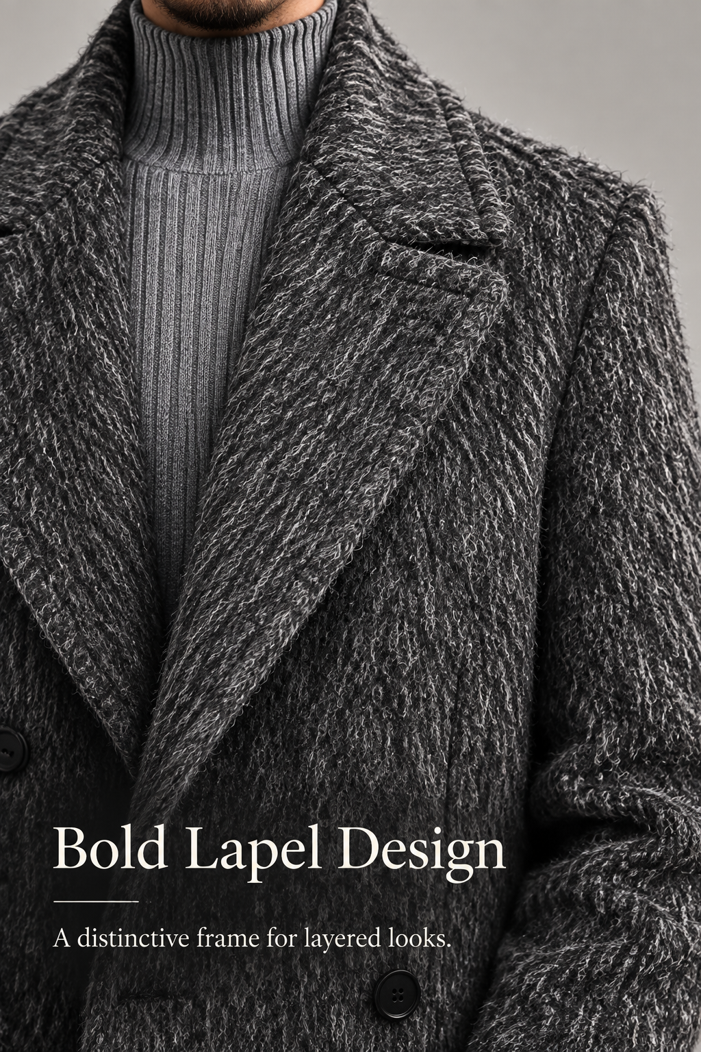 Textured Double-Breasted Long Coat