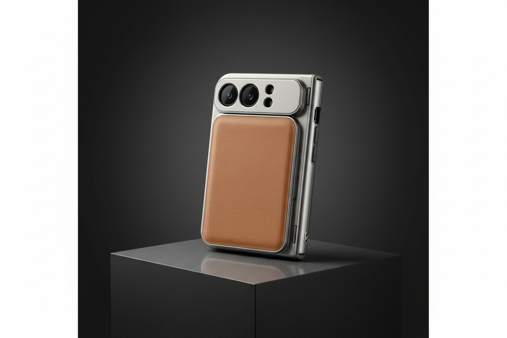 Aurastone iPhone 18 Duo Case in a dark premium studio setting